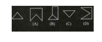 One part of a square is on the left-hand side and the other one is among the four figures (A), (B), (C ) and (D) on the right-hand side. Find the figure on the right-hand side that completes the square. Write the letter given below that figure in the given box.