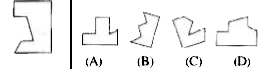 In questions , one part of a square is on the left-hand side and the other one is among the four figures (A)  , (B) , (C ) and (D) on the right -hand side . Find the figure on the right - hand side that the complete the square . Indicate the correct letter answer of the figure.