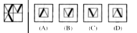 In each of the question , there is a problem figure towards the left side of a line. One part of this figure is missing . observe Answer figure (A) , (B) , (C ) , (D) to the right side of line. Find out that figure whlch complete the portion of embedded part of problem figure without changing its direction and this part should complete the pattern of problem figure. Write down answer in English letter in the given box in front of each question in attached answer book.