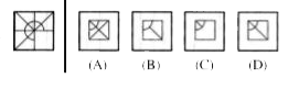 In each of the question , there is a problem figure towards the left side of a line. One part of this figure is missing . observe Answer figure (A) , (B) , (C ) , (D) to the right side of line. Find out that figure whlch complete the portion of embedded part of problem figure without changing its direction and this part should complete the pattern of problem figure. Write down answer in English letter in the given box in front of each question in attached answer book.