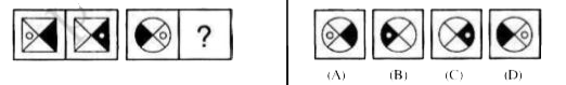 In each of the question, there is a sign of question mark (?) after three problem figures for fourth figure. There is a relation in some respect between first two problem figures. The same relationship should also be adopted between third and fourth problem figures. Find out the answer figurefrom the given four figures that answer should be rightly resembled. By selecting the right answer,fill the answer in English letter in the given box in front of each question in attached answer book.