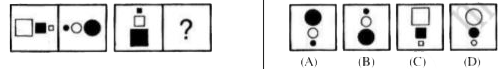 In each of the question, there is a sign of question mark (?) after three problem figures for fourth figure. There is a relation in some respect between first two problem figures. The same relationship should also be adopted between third and fourth problem figures. Find out the answer figurefrom the given four figures that answer should be rightly resembled. By selecting the right answer,fill the answer in English letter in the given box in front of each question in attached answer book.