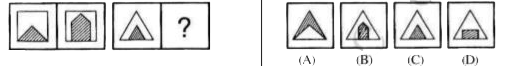 In each of the question, there is a sign of question mark (?) after three problem figures for fourth figure. There is a relation in some respect between first two problem figures. The same relationship should also be adopted between third and fourth problem figures. Find out the answer figurefrom the given four figures that answer should be rightly resembled. By selecting the right answer,fill the answer in English letter in the given box in front of each question in attached answer book.