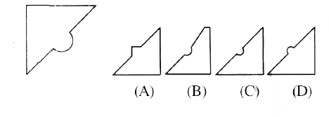 One part of the square and other one is among the figures (A), (B) ( C) and ( D ). Find out the figure which completes the square. Encircle the serial letter of the correct answer figure.