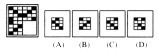 There is a problem figure on the left-hand side, a part of which is missing. Observe the answer figures (A), (B), (C) and (D) on the right-hand side and find out the answer figure which, without changing the direction, fits in the missing part of the problem figure in order to complete the pattern in the problem figure. Indicate your answer by letter of the answer figure chosen by you in the box against the number corresponding to the questions in the answer sheet.