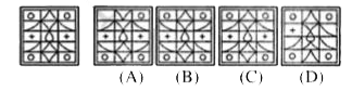 A problem figure is given on the left-hand side and four answer figures marked (A), (B), (C) and (D) are given on the right-hand side. Select the answer figure which is exactly the same as the problem figure and write your answer only in English letters (i.e., A, B, C and D) in the box against the number corresponding to the questions in the answer sheet.