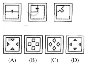 Consist a set of three figures showing a sequence of folding a piece of paper third question figures shows to manner in which the folded paper has been punched. These three figures are followed by four answer figures from which you have to choose a figure which would most closely resemble the unfolded form of third figure of question.