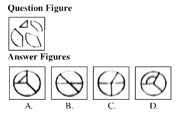 Question  figure  is followed  by   four  alternatives  . Find  out  which  of the  figure  from  (A) ,(B ) , (C )   and (D )  can be  formed   from  the  pieces  given  in  question  figure