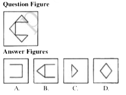 In these questions, there is a question figure, a part of which is missing. Observe the answer figures A, B, C, D and find out the answer figure which without changing the direction, fits in the missing part of the question figure in order to complete the pattern in the question figure. Indicate your answer to the question.