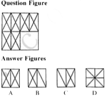 In these questions, there is a question figure, a part of which is missing. Observe the answer figures (A), (B), (C) and (D) and find out the answer figure which without changing the direction fits in the missing part of the question figure in order to complete the pattern in the question figure.