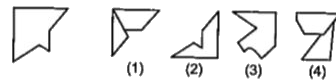 निम्नलिखित प्रश्नों में वर्ग का एक भाग रेखा के बाईं ओर है और रेखा के दाई ओर दी गई चार आकृतियों (1), (2),(3) और (4) में से कोई एक उसका दूसरा भाग है। दाईं ओर दी गई आकृतियों में से वह आकृति ढूंढिए, जो वर्ग को पूर्ण बनाती हैं। सही विकल्प को इंगित कीजिए।