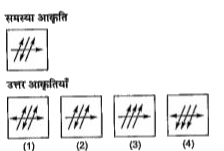 प्रश्नो में एक समस्या आकृति  तथा चार उत्तर आर्किट   (1), (2) , (3)  तथा  (4)  दी गई है | उस उत्तर  आकृति  को  चूनिय जो  समश्या  आकृति  के बिलकुल स्रद्धा हो |