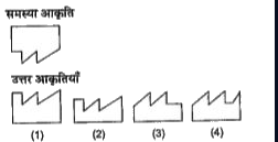 प्रश्नो में वर्ग के एक भाग है और दी गई चार उत्तर आकृतियाँ (1),(2),(3)  तथा (4)   में से कोई एक उसका दूसरा   भाग  है | दी गई उत्तर आकृति को ढूँढ़िय जो वर्ग  पूर्ण  करती है |