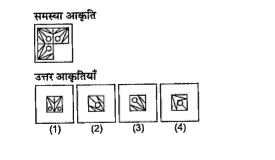प्रश्नों में रेखा के एक समस्या आकृति दी गई है। इस आकृति का एक भाग गायब है। दी गई उत्तर आकृतियों को देखिए। उस आकृति को ढूंढिए जो बिना अपनी दिशा बदले समस्या आकृति के गायब भाग में इस तरह ठीक बैठती है कि समस्या आकृति का पैटर्न पूरी तरह बन जाता है।
