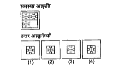 प्रश्नों में एक समस्या आकृति दी गई है। इस आकृति का एक भाग लुप्त है। दी गई उत्तर आकृतियों को देखिए। उस आकृति को ढूंढिए जो बिना अपनी दिशा बदले समस्या आकृति के गायब भाग में इस तरह ठीक बैठती हैं कि समस्या आकृति का पैटर्न पूरी तरह बन जाता है।