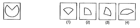 प्रश्न में किसी ज्यामितिक आकृति का एक भाग रेखा के बाईं तरफ समस्या आकृति के रूप में दिया गया है और रेखा के दाईं तरफ दी गई चार उत्तर आकृतियों 1,2,3 और 4 में से कोई एक उसका दूसरा भाग है। दाई तरफ दी गई उत्तर आकृतियों में से वह आकृति ढूँढ़िए जो उस ज्यामितिक आकृति को पूर्ण बनाती है।
