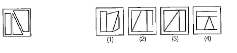 प्रश्न में बाईं ओर एक समस्या आकृति तथा दाईं ओर चार उत्तर आकृतियाँ 1,2,3 और 4 दी गई। हैं। समस्या आकृति में दिए गए कटे हुए टुकड़े से बनी आकृति को चुनिए तथा अपना उत्तर दीजिए।