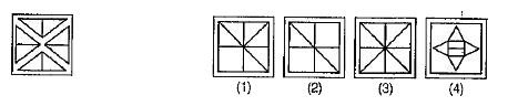 प्रश्न में बाईं ओर एक समस्या आकृति तथा दाईं ओर चार उत्तर आकृतियाँ 1,2,3 और 4 दी गई। हैं। समस्या आकृति में दिए गए कटे हुए टुकड़े से बनी आकृति को चुनिए तथा अपना उत्तर दीजिए।