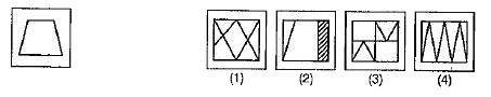 प्रश्न में बाईं ओर एक समस्या आकृति दी गई है तथा दाईं ओर चार उत्तर आक्रतियाँ 1,2,3 और 4 दी गई हैं। उस आकृति को चुनिए जिसमें समस्या आकृति छिपी है तथा अपना उत्तर दीजिए।