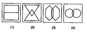 प्रश्न में चार आकृतियाँ (1), (2), (3) तथा (4) दी गई है| इन चार आकृतियों मई तीन आकृतियाँ कुछ हद तक सदृश है तथा एक अलग है | अलग आकृति को चुनकर संलग्न, उत्तर-पत्रिका में प्रश्न के आगे दिए गए बॉक्स में अंग्रेजी संख्या जैसे (1), (2), (3) तथा (4) में उत्तर लिखे |