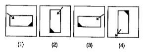 प्रश्न में चार आकृतियाँ (1), (2), (3) तथा (4) दी गई है| इन चार आकृतियों मई तीन आकृतियाँ कुछ हद तक सदृश है तथा एक अलग है | अलग आकृति को चुनकर संलग्न, उत्तर-पत्रिका में प्रश्न के आगे दिए गए बॉक्स में अंग्रेजी संख्या जैसे (1), (2), (3) तथा (4) में उत्तर लिखे |
