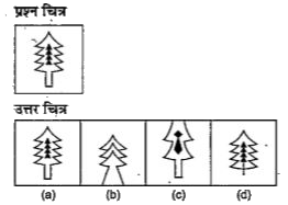 नीचे दिए गए प्रत्येक प्रश्न में  एक प्रश्न  चित्र दिया गया है तथा (a), (b), (c ) और (d) से चिन्हित चार उत्तर चित्र दिए गए है । उत्तर चित्रों में से प्रश्न चित्र के समरूप चित्र को चुने।