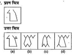 नीचे दिए गए प्रत्येक प्रश्न में एक प्रश्न चित्र दिया गया है तथा (a), (b), (c ) और (d) से चिन्हित चार उत्तर चित्र दर्शाये गए है।  उत्तर चित्रों से उस चित्र का चुने जिसमे प्रश्न चित्र छिपा/सम्मिलित है।