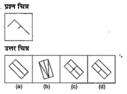 नीचे दिए गए प्रत्येक प्रश्न में एक प्रश्न चित्र दिया गया है तथा (a), (b), (c ) और (d) से चिन्हित चार उत्तर चित्र दर्शाये गए है।  उत्तर चित्रों से उस चित्र का चुने जिसमे प्रश्न चित्र छिपा/सम्मिलित है।
