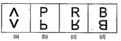 नीचे दिए गए प्रत्येक प्रश्न में चार चित्र (a), (b), (c) और (d)  दर्शाए गए है।  इन चार चित्रों में से तीन चित्र किसी विधि से एक समान है, जबकि एक चित्र अन्य से भिन्न है।  अन्य से भिन्न चित्र का चयन करे