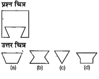 नीचे दिए गए प्रत्येक प्रश्न में  प्रश्न चित्र के रूप में ज्यामितीय चित्र (त्रिभुज , वर्ग तथा वृत्त) के एक भाग को दर्शाया गया है तथा दूसरे भाग को उत्तर चित्र के रूप में (a), (b), (c) ओर (d) से दर्शाया गया है।  ज्यामितीय चित्र को पूर्ण करने के वाले उत्तर चित्र को ज्ञात करे।