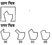 नीचे दिए गए प्रत्येक प्रश्न में  प्रश्न चित्र के रूप में ज्यामितीय चित्र (त्रिभुज , वर्ग तथा वृत्त) के एक भाग को दर्शाया गया है तथा दूसरे भाग को उत्तर चित्र के रूप में (a), (b), (c) ओर (d) से दर्शाया गया है।  ज्यामितीय चित्र को पूर्ण करने के वाले उत्तर चित्र को ज्ञात करे।