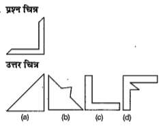 नीचे दिए गए प्रत्येक प्रश्न में  प्रश्न चित्र के रूप में ज्यामितीय चित्र (त्रिभुज , वर्ग तथा वृत्त) के एक भाग को दर्शाया गया है तथा दूसरे भाग को उत्तर चित्र के रूप में (a), (b), (c) ओर (d) से दर्शाया गया है।  ज्यामितीय चित्र को पूर्ण करने के वाले उत्तर चित्र को ज्ञात करे।