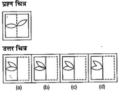 नीचे दिए गए प्रत्येक प्रश्न में प्रश्न चित्र में एक कागज का टुकड़ा दिया गया है जिसे मोड़कर (a),(b) , (c ) और (d) से चिन्हित चार उत्तर चित्र दर्शाए गए है।  कागज के टुकड़े की तरह को खोलने पर वह जिस प्रकार दिखेगा वैसा ही चित्र उत्तर चित्र में से चुनें।