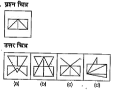 नीचे दिए गए प्रत्येक प्रश्न में एक प्रश्न चित्र दिया गया है तथा (a), (b) , (c ) और (d) से चिन्हित चार उत्तर चित्र दर्शाए गए हैं।  उत्तर चित्रों से उस चित्र को चुनें जिसमें प्रश्न चित्र छिपा सम्मिलित है।