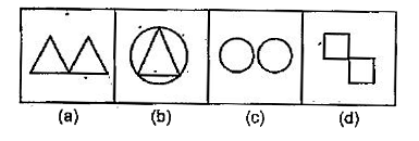 नीचे दिए गए प्रत्येक प्रश्न में चार चित्र (a), (b), (c) और (d) दर्शाए गए हैं | इन चार चित्रों में से तीन चित्र किसी विधि से एक समान है, जबकि एक चित्र, अन्य से भिन्न है | अन्य से भिन्न चित्र का चयन करें |