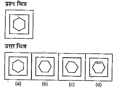 नीचे दिए गए प्रत्येक प्रश्न में एक प्रश्न चित्र दिया गया है तथा (a), (b), (c) और (d) से चिन्हित चार उत्तर चित्र दिए गए हैं, उत्तर चित्रों में प्रश्न चित्र के समरूप चित्र को चुनें |