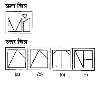 नीचे दिए गए प्रश्न में एक प्रश्न चित्र दिया गया है तथा (a), (b). (c) और (d) से चिन्हित चार उत्तर चित्र - दर्शाए गए हैं। उत्तर चित्र से उस चित्र का चयन करें, जिसे प्रश्न चित्र में उपलब्ध कट-आउट से बनाया जा सकता हो।