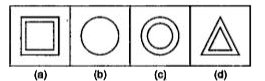 नीचे दिए गए प्रत्येक प्रश्न में चार चित्र (a), (b), (c) और (d) दर्शाए गए हैं। इन चार चित्रों में से तीन चित्र किसी विधि से एकसमान है, जबकि एक चित्र अन्य से भिन्न है। अन्य से भिन्न चित्र का चयन करें।