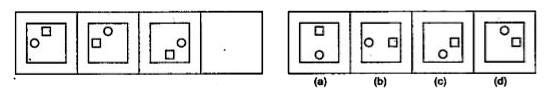 नीचे दिए गए प्रत्येक प्रश्न में बाईं ओर तीन प्रश्न चित्र दिए गए हैं तथा चौथे चित्र के लिए स्थान छोड़ दिया गया है। प्रश्न चित्र श्रेणी क्रम में हैं। श्रेणी क्रम को पूरा करने के लिए दाईं ओर उपलब्ध उत्तर चित्रों में से एक चित्र का चयन करें जिसे प्रश्न चित्र के खाली स्थान में प्रतिस्थापित किया जा सकें।