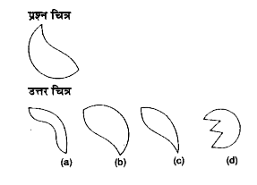 नीचे दिए गए प्रत्येक प्रश्न में प्रश्न चित्र के रूप में ज्यामितीय चित्र (त्रिभुज, वर्ग तथा वृत्त) के एक भाग को दर्शाया गया है तथा प्रश्न चित्र के नीचे की ओर दूसरे भाग को उत्तर चित्र के रूप में (a), (b),(c) और (d) से दर्शाया गया है। प्रश्नचित्र के नीचे की ओर के चित्र ज्यामितीय चित्र को पूर्ण करने वाले चित्र को ज्ञात करें।