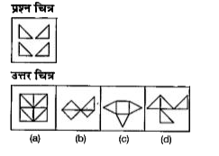 नीचे दिए गए प्रत्येक प्रश्न में एक प्रश्न चित्र दिया गया है तथा (a),(b), (c) और (d) से चिन्हित चार उत्तर चित्र दर्शाए गए हैं। उत्तर चित्र से उस चित्र का चयन करें, जिसे प्रश्न चित्र में उपलब्ध कट-आउट से बनाया जा सकता हो।