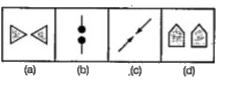 प्रत्येक प्रश्न में चार चित्र (a), (b), (c) और (d) दर्शाए गए हैं। इन चार चित्रों में से तीन चित्र किसी विधि से एक समान है, जबकि एक चित्र अन्य से भिन्न है। चित्र का चयन करें।