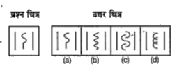 बाईं ओर एक प्रश्न चित्र दिया गया है तथा दाईं ओर (a), (b), (c) और (d) से चिह्नित चार उत्तर चित्र दिए गए हैं। उत्तर चित्रों से प्रश्न चित्र के समरूप चित्र को चुनें।