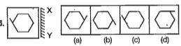 बाईं ओर प्रश्न चित्र दर्शाया गया है तथा दाईं ओर(a), (b). (c) और (d) से चिहित चार उत्तर चित्र दर्शाए गए हैं। किसी दर्पण को xY के अनुदिश रखे जाने पर प्रश्न चित्र के सही दर्पण प्रतिबिम्ब को उत्तर चित्र में से चुनें।