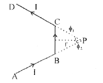 A straiht wire ABCD is bend as shown in figure. Find an expression for the magnetic field at the point P.