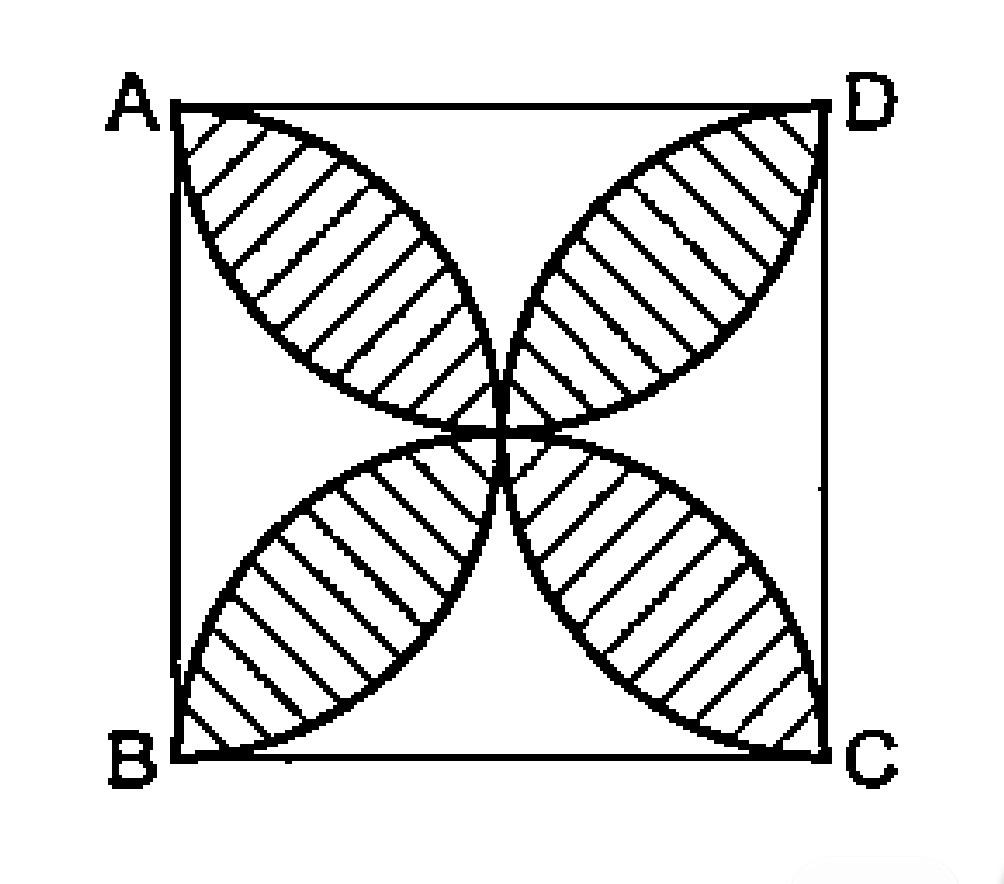 Find the area of the shaded region in the given figure, where ABCD is a square of side 10cm and semi-circles are drawn with each side of the square as diameter.