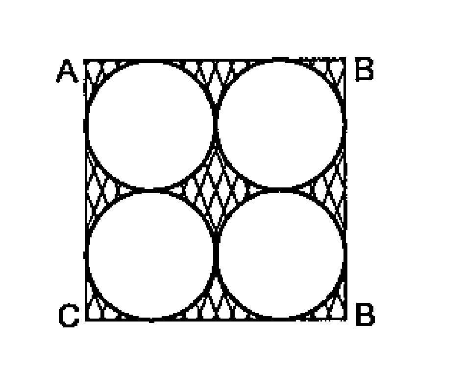 Find the area of shaded region in the adjacent figure, where ABCD is a square of side 14cm. (pi=22/7)