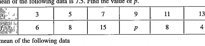 If the mean of the following data is 7.5,find the value of p.