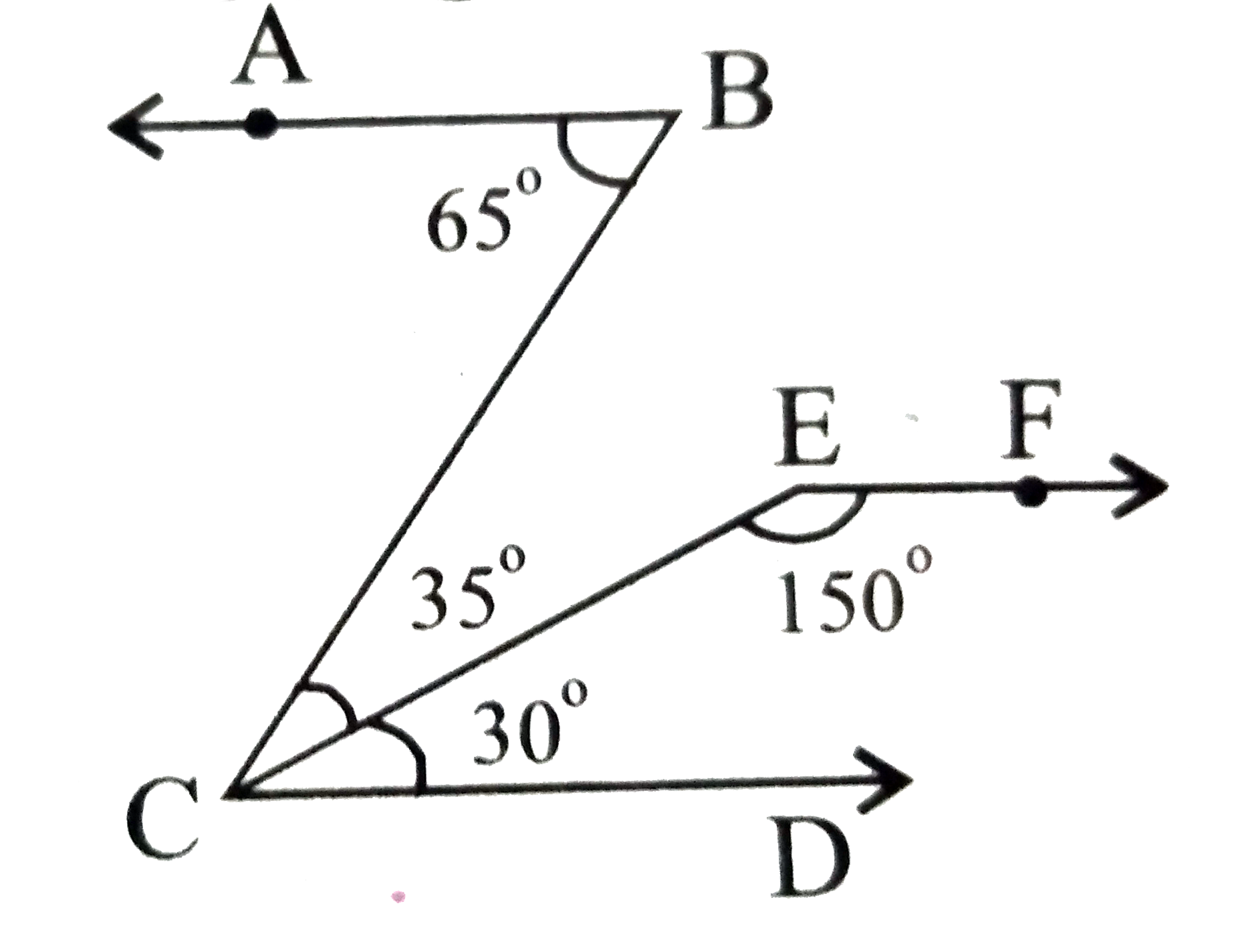 नीचे की आकृति में दिखायें कि रेखा AB||EF है।