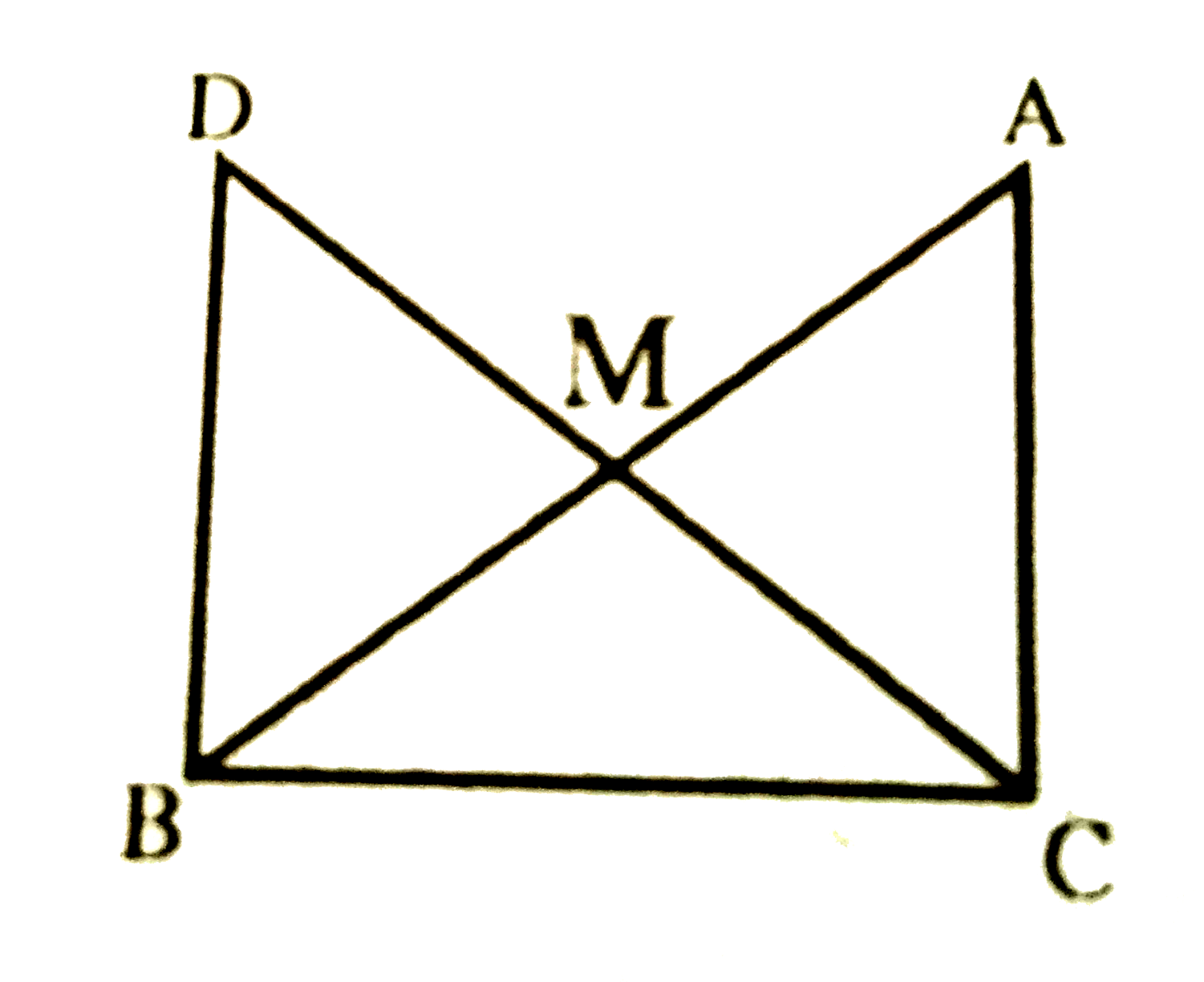 एक समकोण त्रिभुज ABC में, जिसमें कोण C समकोण है, M कर्ण AB का मध्य-बिंदु है | C को M से मिलाकर D तक इस प्रकार बढ़ाया गया है कि DM = CM है | बिंदु D को बिंदु B से मिला दिया जाता है (देखिए आकृति) | दर्शाइए कि   DeltaAMC~=DeltaBMD